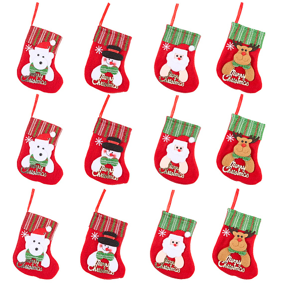 12 шт. 4 стили тканевый рождественский чулок подарочный пакет подвеска украшение, для подвесного украшения елки