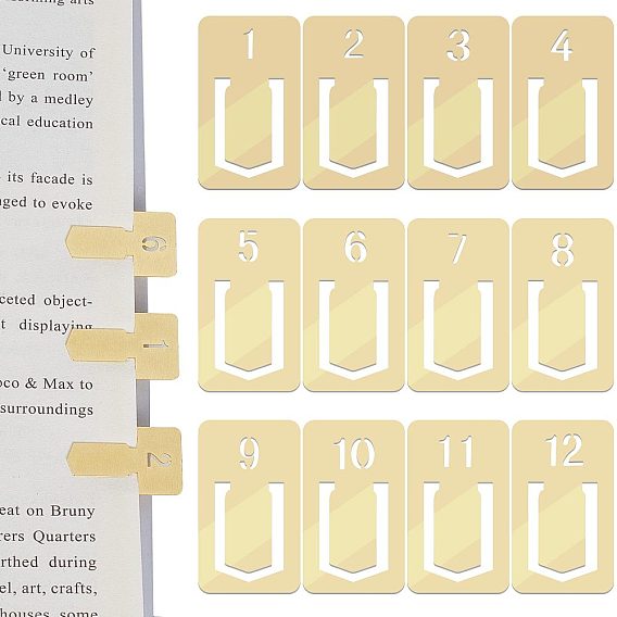 1 набор латунных закладок, скрепки со стрелками, опустошить, прямоугольник с номером 1~12