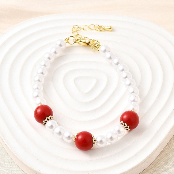 Браслеты из искусственного жемчуга с латунным АБС-пластиком для женщин, без кадмия и без свинца, стойки покрытие, долговечный