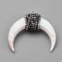 Freshwater Shell Pendants, with Rhinestone, Double Horn/Crescent Moon Pendant