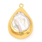 Golden Plated Brass Pendants, Baroque Style Natural Keshi Pearl Teardrop Charms, Long-Lasting Plated