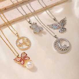 Модное колье-подвеска из латуни со стразами в европейском и американском стиле с кабельной цепочкой для женщин и девочек