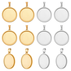 12 шт. 2 цвета 201 подвеска из нержавеющей стали с кабошоном, плоско-круглые