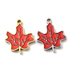304 Stainless Steel Pendants, with Enamel, Maple Leaf Charms