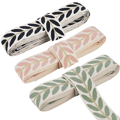 3мотки 3 цвета полиэстеровые жаккардовые ленты с рисунком листьев