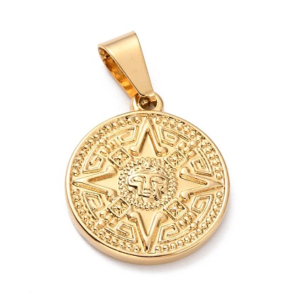 304 Stainless Steel Pendants, Flat Round with Sun