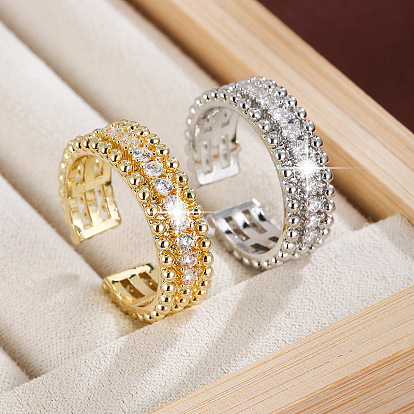 Anillos abiertos de latón con micro pavé de circonita cúbica