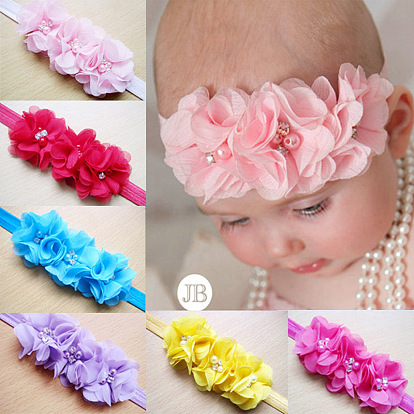 Elastic Baby Headbands, with Random Color Elastic Cord, Cloth Flower Baby Girl Headband, 112mm