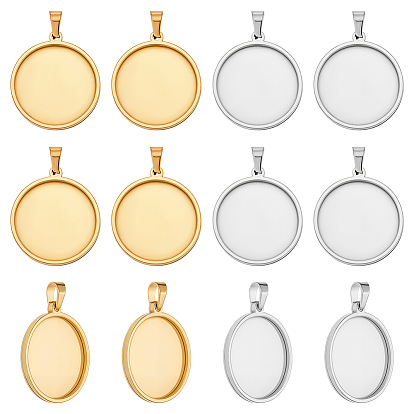 12 шт. 2 цвета 201 подвеска из нержавеющей стали с кабошоном, плоско-круглые