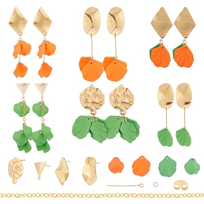 DIY petal Themed Earring Making Kits, Including Acrylic Pendants, Brass Cable Chains & Eye Pin & Stud Earring Findings & Ear Nuts, 304 Stainless Steel Stud Earring Findings