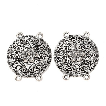 Тибетский стиль сплава многожильных ссылки, 4 контур, полые плоские круглые с цветком