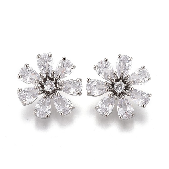 Пуговицы на хвостовике из латуни с микропейвом и прозрачным кубическим цирконием, цветок