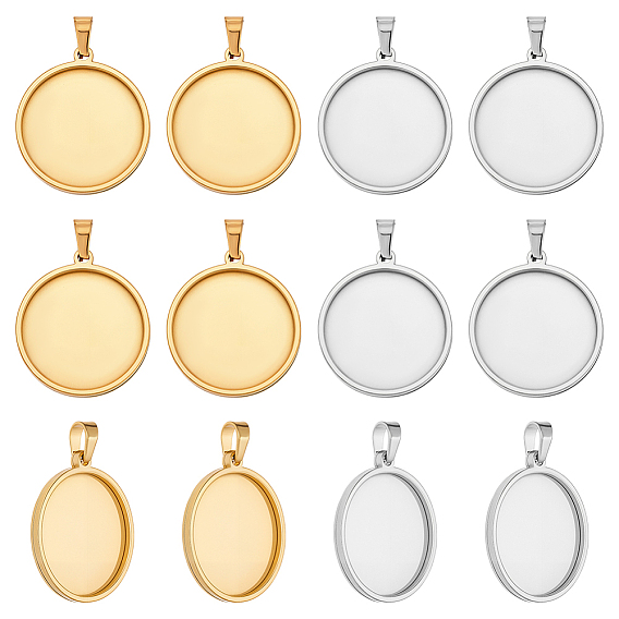 12 шт. 2 цвета 201 подвеска из нержавеющей стали с кабошоном, плоско-круглые