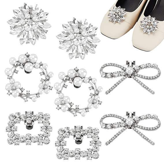 8 шт 4 стили съемные пряжки для обуви со стразами из сплава, с пластиковой имитационной жемчужиной