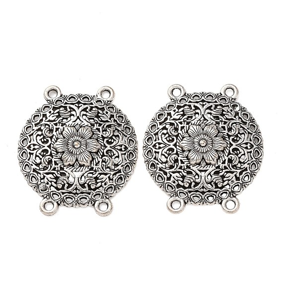 Тибетский стиль сплава многожильных ссылки, 4 контур, полые плоские круглые с цветком