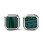 6 Pair 2 Color Square Synthetic Malachite Stud Earrings, 304 Stainless Steel Earrings