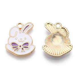 Экологически чистые подвески из цинкового сплава, с эмалью, без кадмия, без никеля и без свинца, кролик с бантом, золотой свет