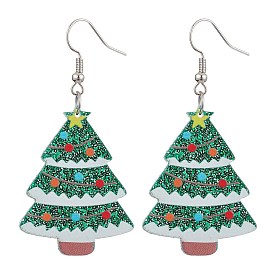 Acrylic Dangle Earrings, with Iron Earring Hooks, Christmas Tree