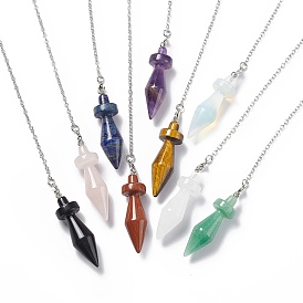 Gemstone Pointed Dowsing Pendulums, with Rack Plating Brass Findings, Cadmium Free & Lead Free, Bicone