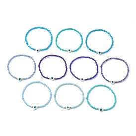 10шт. стеклянные бусины эластичные браслеты для женщин, плоские круглые с сглаза, со смолой и латунью