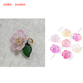 Pendentifs acryliques transparents , charmes de fleurs, avec les accessoires en laiton, or
