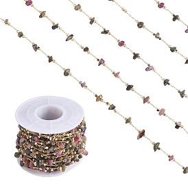 Perlenketten aus Edelsteinsplittern, mit goldenen Messing Zubehör, langlebig überzogen, gelötet, mit Spule