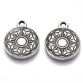 Сплавочные подвески тибетского стиля, без кадмия и без свинца, плоские круглые с цветком