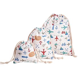 Cotton and Linen Cloth Pouches, Drawstring Bags, with Vehicle Pattern