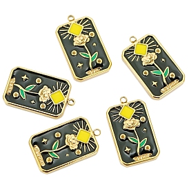 Шкентели нержавеющей стали, с эмалью, Прямоугольник с цветком, золотые