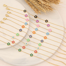 Multicolor Sweet Flower Bracelet with Eye Charm - Stainless Steel Jewelry for Chic Spring Look (B393)