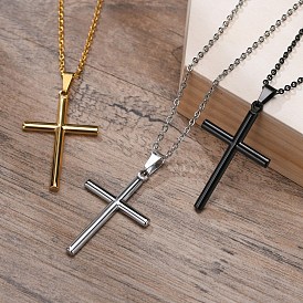 Stainless Steel Cable Chain Necklace, Religion Cross Pendant Necklaces for Men