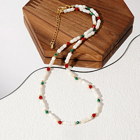 Bohemian Style Malachite & Natural Carnelian & Shell Pearl Beaded Necklaces Jewelry Unique