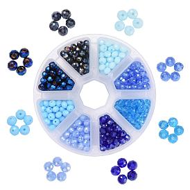 8 Style Opaque Solid Color & Electroplate Glass Beads, Pearl Luster Plated, Faceted, Rondelle