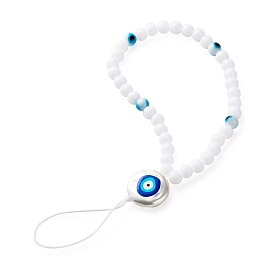 Plastic Beads Mobile Straps, with 3D Printed ABS Plastic Imitation Pearl Beads and Evil Eye Lampwork Round Beads & Nylon Thread