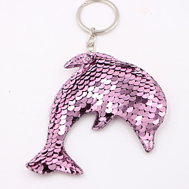 Cute Dolphin Sparkly Keychain Pendant - Colorful Reflective Material Bag Charm Gift.