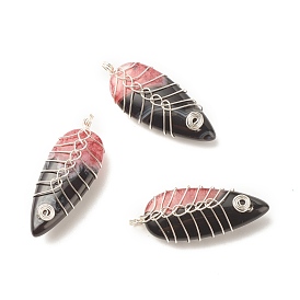 Pendentifs en agate brésilienne naturelle, avec fil de cuivre écologique enveloppé, teints et chauffée, larme