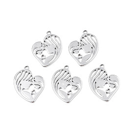 201 Stainless Steel Pendants, Heart with Woman & Child