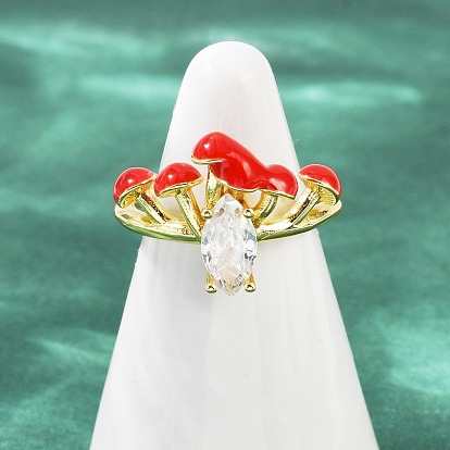 Манжеты из латуни с микро паве кубический цирконий для женщин, гриб, с эмалью, стойки покрытие, долговечный, без свинца и без кадмия