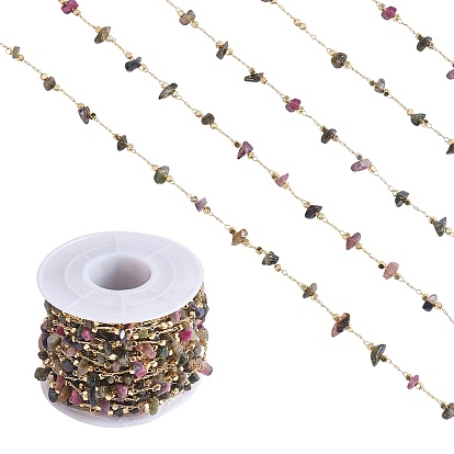 Perlenketten aus Edelsteinsplittern, mit goldenen Messing Zubehör, langlebig überzogen, gelötet, mit Spule
