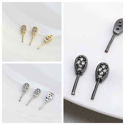 Brass Micro Pave Clear Cubic Zirconia Rabbit Ear Head Pins, for Baroque Pearl Making
