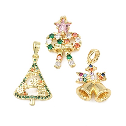 Рождественские латунные подвески с микропаве из фианита, золотые