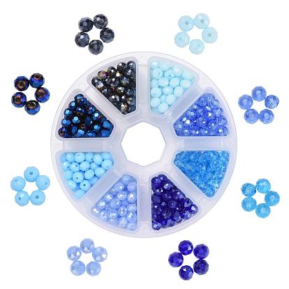 8 Style Opaque Solid Color & Electroplate Glass Beads, Pearl Luster Plated, Faceted, Rondelle