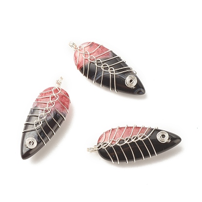 Pendentifs en agate brésilienne naturelle, avec fil de cuivre écologique enveloppé, teints et chauffée, larme