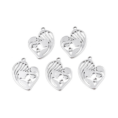 201 Stainless Steel Pendants, Heart with Woman & Child