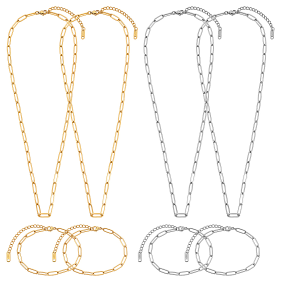 2 стили 2 цвета 304 комплекты браслетов и ожерелий из цепочек-скрепок из нержавеющей стали