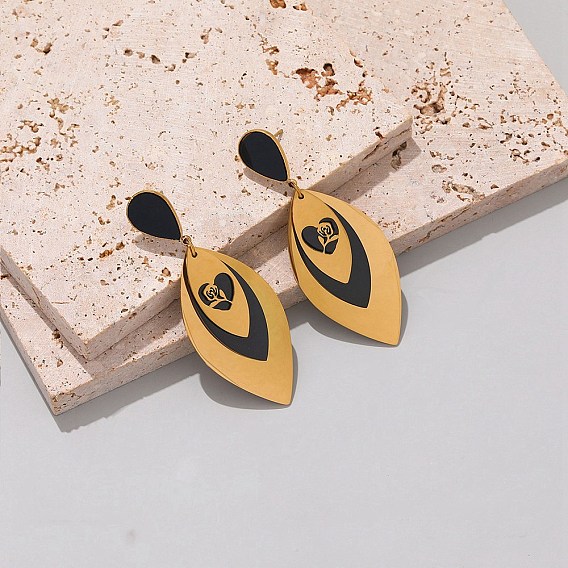 304 Stainless Steel Stud Dangle Earrings, Horse Eye