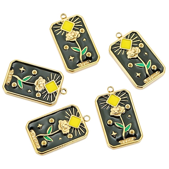 Шкентели нержавеющей стали, с эмалью, Прямоугольник с цветком, золотые