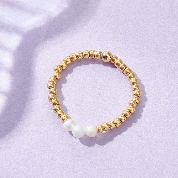 Кольца на палец из натурального культивированного пресноводного жемчуга и стеклянных бусин., стрейч-кольца