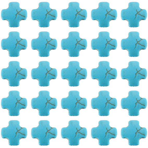 100pcs perles synthétiques teintées turquoise, croix