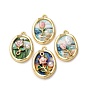 Печатные эмали подвески сплава, овальные цветочные подвески, с ABS имитации жемчуга, стойки покрытие, золотой свет